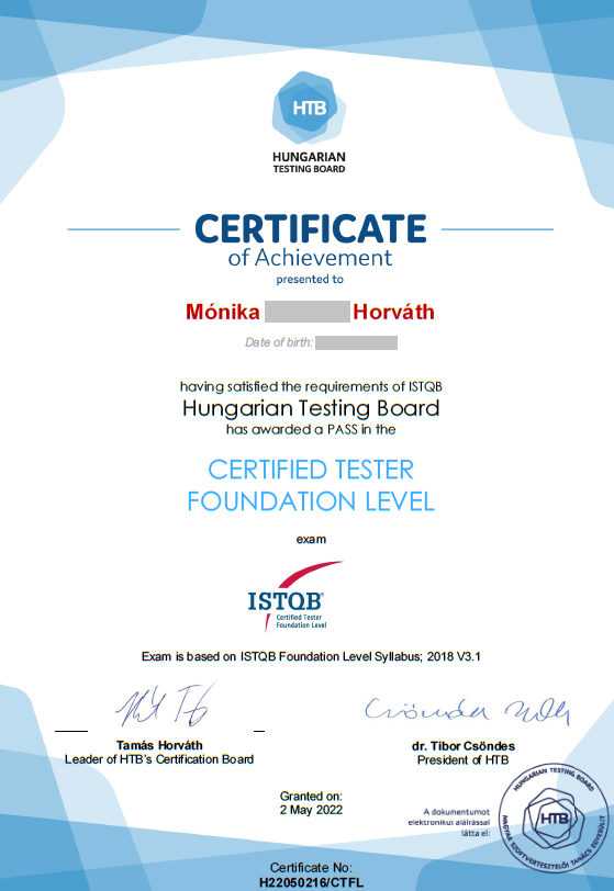 ISTQB CTFL certificate